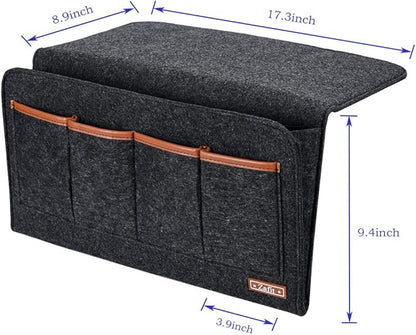 Zafit Bedside Caddy, 7 Pockets Large Size Bedside Organizer Caddy for Magazine Remotes Phone (17.3'' x 18.1'', Dark Grey)