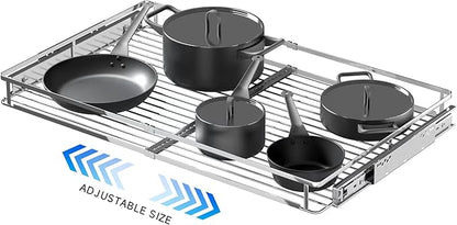 Expandable Pull Out Cabinet Organizer,23~39.8" W x 22.5" D Heavy Duty Slide Out Shelves Adjustable Height Cabinet Pull Out Shelves,Expandable Width Spice Rack Organizer for Kitchen Cabinet