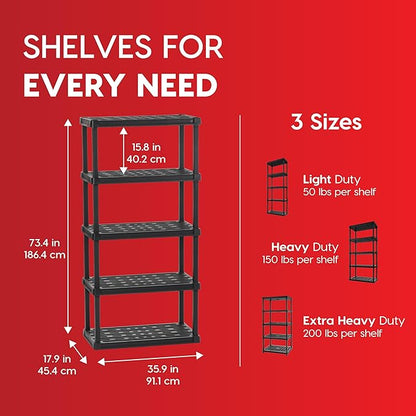 IRIS USA 5-Shelf Heavy Duty Plastic Storage Shelves, 750lb Capacity, 73" H x 36" W x 18" D, Large Modular Shelving Unit Storage Organizer for Garage, Home, Warehouse & Gym, Storage Rack - Black