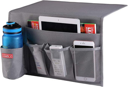 Zafit 5 Pockets Bedside Caddy, Bedside Storage Organizer for Water Bottles, Magazines, Phone, Glasses (5 Pockets-Grey)