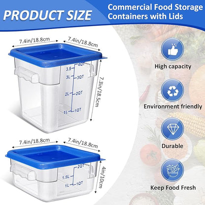 Yungyan 16 Pcs Restaurant Food Storage Containers with Lids Set 2Qt and 4Qt Commercial Restaurant Square Storage Containers Clear Food Cereal Container for Kitchen Freezer (Blue Lids)