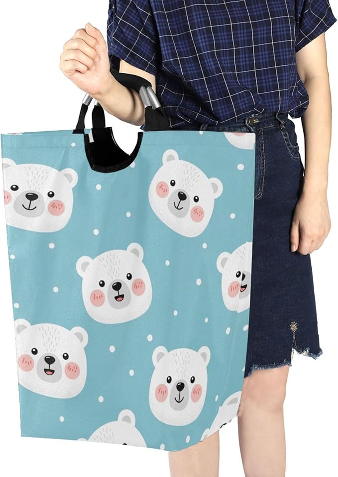 Laundry Hamper Basket White Bear Dot Storage Basket Collapsible Clothes Hamper with Handle Nursery Hamper Blanket Basket for Kids Room Dirty Cloth College Dorm