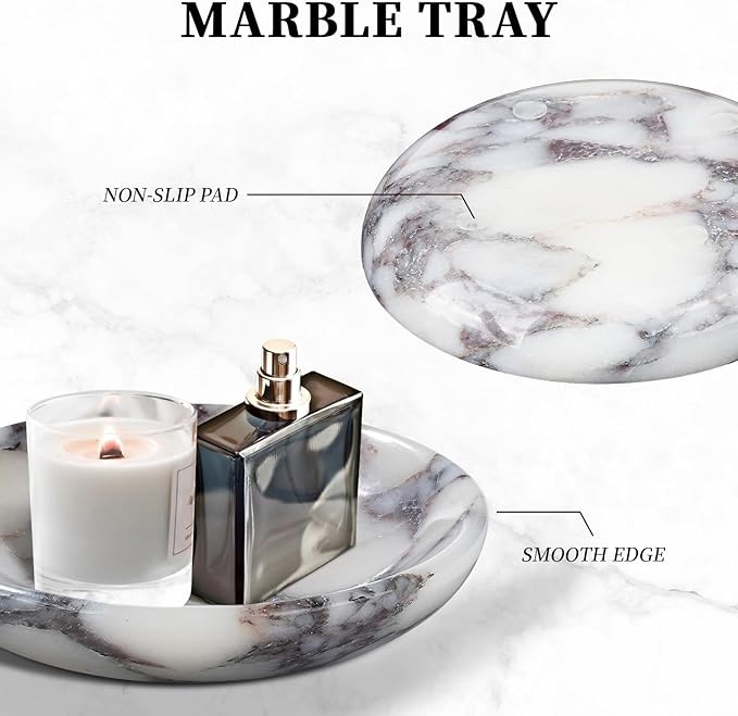 Amaauto Real Travertine Jewelry Dish, 5.5" Marble Tray, Trinket Dish for Ring Earring, Gift for Woman (Calacatta Viola)