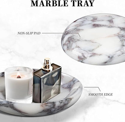 Amaauto Real Travertine Jewelry Dish, 5.5" Marble Tray, Trinket Dish for Ring Earring, Gift for Woman (Calacatta Viola)