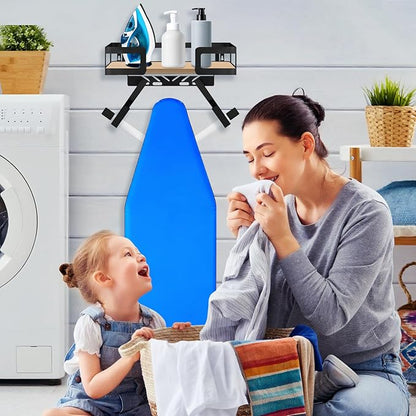 Adjustable Ironing Board Rack & Holder Wall Mount - T&V Shaped Hook for Laundry Room Organization, Space Saving Iron Storage, Easy Install, Black