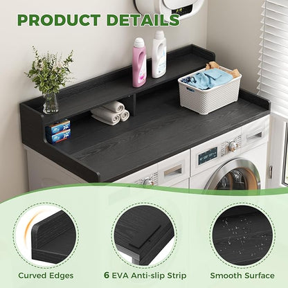 VOPEAK Washer and Dryer Countertop with Shelf, 2-Tier Washer Dryer Topper, 54" x 27.5" Spacious Laundry Countertop, Washing Machine Topper for Laundry Room Organization and Folding Clothes, Black