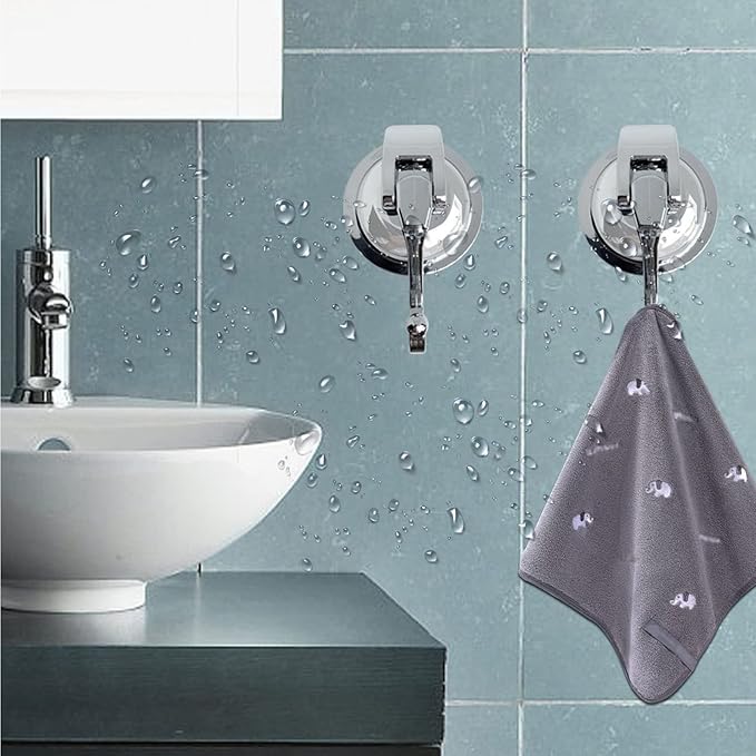 YSSILADI Heavy Duty Suction Cup Hooks for Shower, Bathroom Robe - Vacuum Glass Hooks, Reusable, No Hole Punched, for Garland Decoration (Silver, 6 Pack)