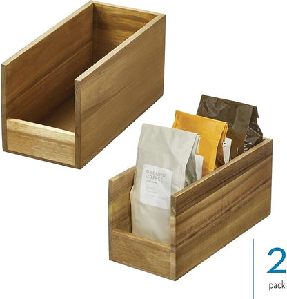 iDesign Acacia Wood Open-Front Pantry Bin for Kitchen Organization - Set of 2 - Natural