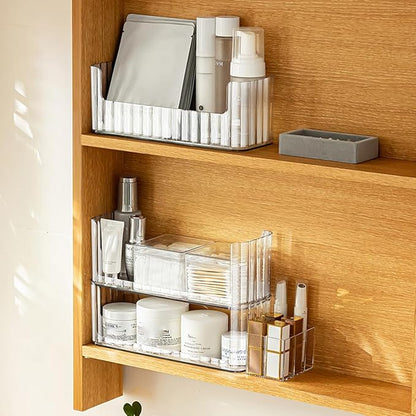 MORNITE 2-Tier Medicine Cabinet Shelves Organizer, Makeup Storage Holder Compartments, Shelf Trays for Bathroom Cabinet Wall, Counter, Vanity, Kitchen - Clear