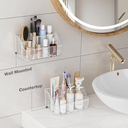 2-Pack Clear Wall-Mounted Toothbrush Holders, Tooth Brush & Toothpaste Holder for Bathroom Countertop or Wall