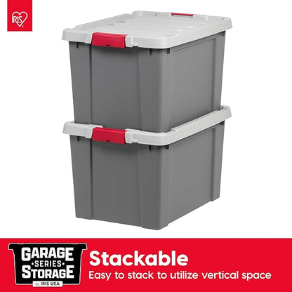 IRIS USA 20 Gallon Lockable Storage Totes with Lids, 6 Pack - Gray, Heavy-Duty Durable Stackable Containers, Large Garage Organizing Bins Moving Tubs, Rugged Sturdy Equipment Utility Tool Box