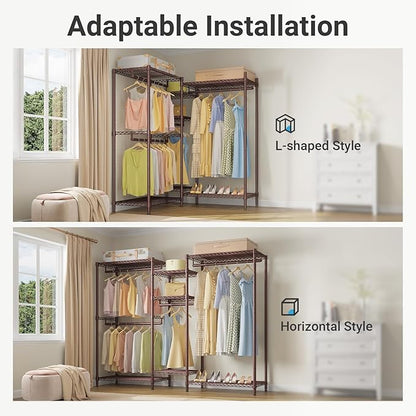 VIPEK Classic V6 Wire Garment Rack Heavy Duty Clothes Rack for Hanging Clothes, 5 Tiers Freestanding Closet Rack Large Size Metal Clothing Rack with 7 Shelves & 4 Hanging Rods, Max Load 850LBS, Bronze