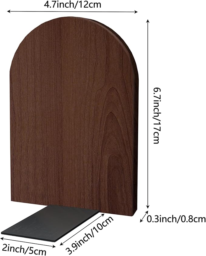 Walnut Wood Book Ends for Shelves - Hand Polished Edges, Non-Skid Bookends for Heavy Duty Book Holders Office Desk Shelves Decorative Book Organizer, 6.69"H x 4.72"W x 3.94"L (2 Pairs)