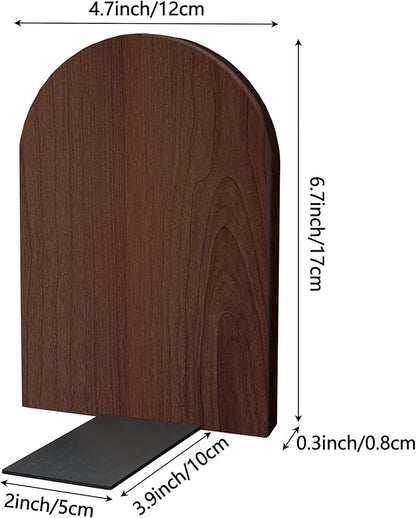 Walnut Wood Book Ends for Shelves - Hand Polished Edges, Non-Skid Bookends for Heavy Duty Book Holders Office Desk Shelves Decorative Book Organizer, 6.69"H x 4.72"W x 3.94"L (2 Pairs)