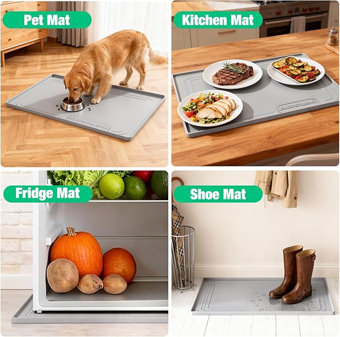 Aisslro Under Sink Mat 22" X 19", Waterproof Silicone Under Sink Mats for Kitchen, Anti-Leak Shelf Liner & Cabinet Protector with Raised Edge, [BPA Free] Bathroom Tray Home Organizer, Light Gray