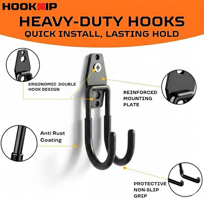 Pack 16 Garage Hooks Heavy Duty | Multi-Sized Wall-Mounted Tool Hangers with Anti-Rust PVC Coating | Heavy Duty Wall Hooks for Bikes, Ladders, Garden Tools, and More