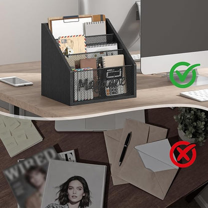Magazine Holder, Wood Magazine Rack Floor, Mail Organizer Countertop, Magazine Mail Holder Sorter, Record Holder for Magazines, Books, Newspapers, Tablets, Black MR02BB