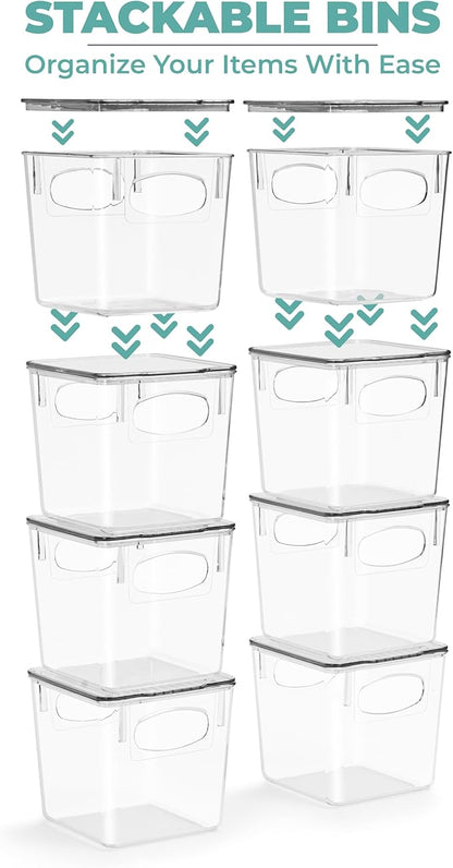 Sorbus Small Clear Plastic Storage Bins With Lids - Stackable Organizers for Toys, Clothes, Medicine, Makeup, Closet, Art Supply, Bathroom, Shoes (8 Pack)