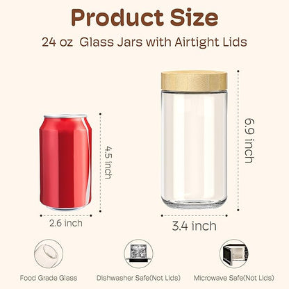 2 pack 24oz Overnight Oats Containers with Bamboo Lids, Glass Jars with Airtight Lids for Meal Prep, Wide Mouth Mason Salad Jars, Glass Food Storage Container for Yogurt Chia Snacks Spice Sugar