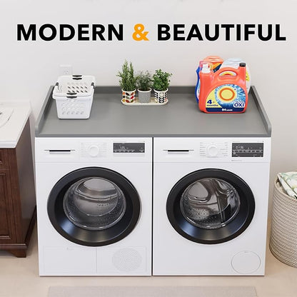 SpaceAid Washer Dryer Countertop, Laundry Wood Shelf Topper with Edge, 54" Width x 27.5" Depth Cover Guard Organizer for Washer and Dryer Laundry Hamper Counter Storage Organization (Gray)