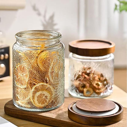 24 OZ Airtight Glass Storage Jar with Bamboo Lid - Vintage Glass Jar Vintage Food Containers Canisters Set for Kitchen Counter & Pantry - Ideal for Sugar, Flour, Coffee, Tea, Candy, Oats -6 Pack