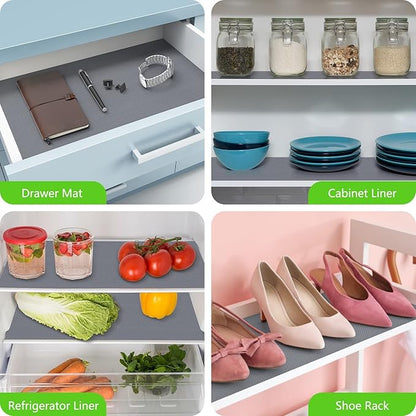Shelf Liners for Kitchen Cabinets Non Adhesive Drawer Liner for Bathroom Waterproof Refrigerator Liners for Shelves Fridge Plastic Mats Cabinet Cupboard Liner Gray 2 Rolls 11.8 x 236.2 Inches