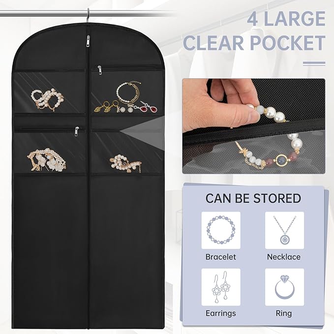 50" Garment Bag for Travel for Hanging Clothes Storage Hanging Suit Cover with Zipper and Accessory Storage for Coats, Dresses, Suits