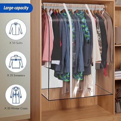 Zilink 43" Clear Hanging Garment Bags for Closet Storage Extra Large Clothes Storage Bag Bottom Enclosed Winter Clothes Storage with 2 Zippers Clothes Protector for Suits,Coats,Shirts,Sweaters