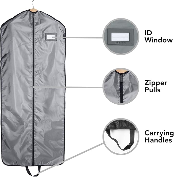 Covermates Keepsakes Garment Bag Set - Premium Polyester - Full Length Zipper - ID Window - Carrying Handles - Closet Storage, Grey