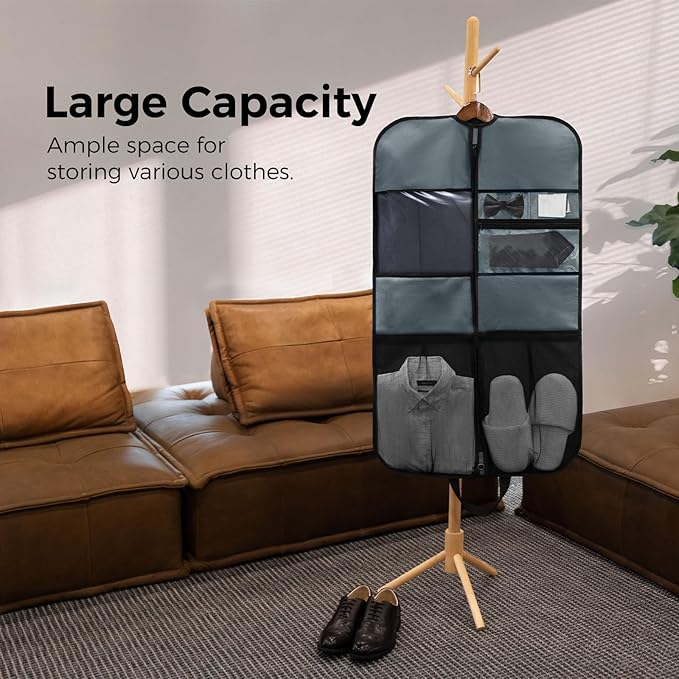 pack all 40" Gusseted Travel Garment Bag, Heavy Duty Hanging Suit Bag, Dress Bag for Closet Storage, Foldable Suit Cover Protector for Clothes Shirts Dresses Coats(Grey)