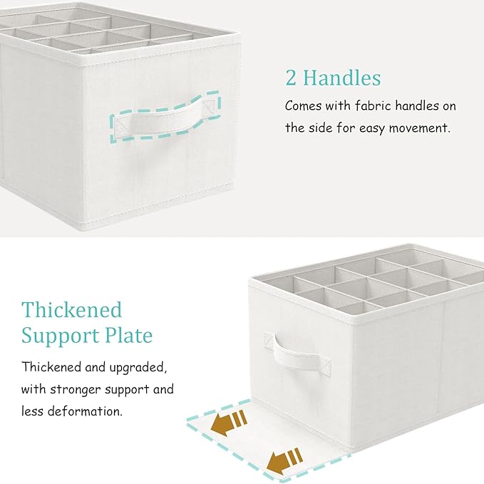 2 Pack Shoe Storage Bins, Fits Up to 24 Pairs, Foldable Space-saving Closet Organizers System, Clothes Basket with Reinforced Handles, 16.5 x 12.6 x 10.2 In, White & Ivory, XSNX02W-2