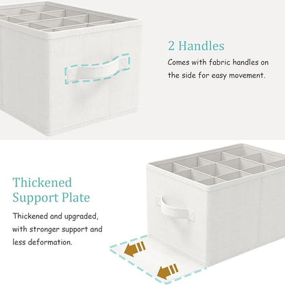 2 Pack Shoe Storage Bins, Fits Up to 24 Pairs, Foldable Space-saving Closet Organizers System, Clothes Basket with Reinforced Handles, 16.5 x 12.6 x 10.2 In, White & Ivory, XSNX02W-2