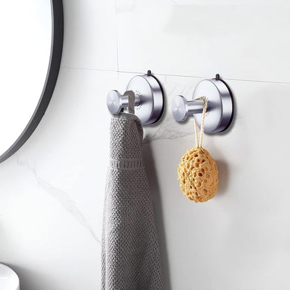 DGYB Suction Cup Hooks for Shower Brushed Nickel Bathroom Hooks Suction Set of 2 Removable Wall Hook for Hanging Towels, Robe, Loofah, Coats