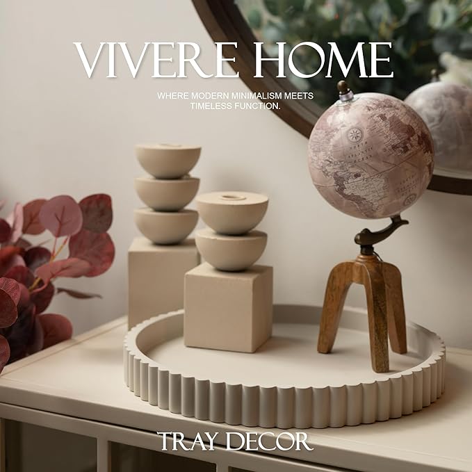 Vivere Home 13-Inch Concrete Round Tray Home Decor for Coffee Table Decor - Round Coffee Table Tray - Circular Kitchen Island Trays - Decorative Trays- Gray