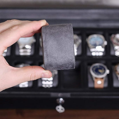 ROTHWELL 12 Slot Leather Watch Box for Men - Luxury Case Display Jewelry Organizer with Microsuede Liner - Travel Jewelry Case for Mens Accessories, Travel Organizer (Black & Grey)