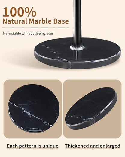 Metal Coat Rack with Natural Marble Base,360°Rotary Coat Rack Stand with 14 Hooks,Modern Freestanging Coat Racks for Entryway,Office,Black Coat Jacket Hanger Tree Stand for Coats, Scarves