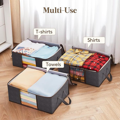 Lifewit 8 Pack Clothes Storage Bag, Foldable Storage Bin Closet Organizer with Reinforced Handle, Sturdy Fabric Blanket Storage with Clear Window, Storage Containers for Clothing, Bedding, Gray