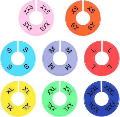8 PCS Clothing Size Dividers, Closet Dividers for Hanging Clothes, Color Plastic Clothing Rack Size Divider Round Colorful Plastic Hanger Tags Reusable Clothes Divider for Racks in 8 Sizes 2XS - 3XL