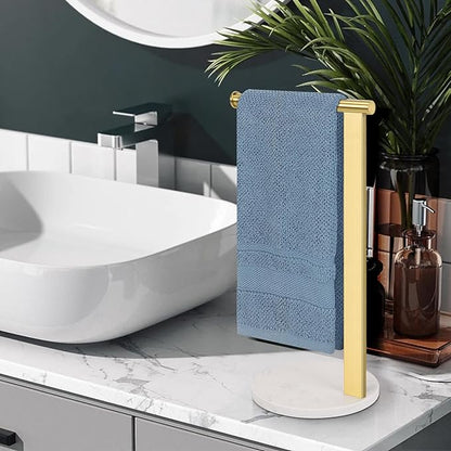 Stainless Steel L-Shaped Hand Towel Holder, SUS304 Bathroom Towel Rack with Thickened Base for Countertop Vanity (Gold)
