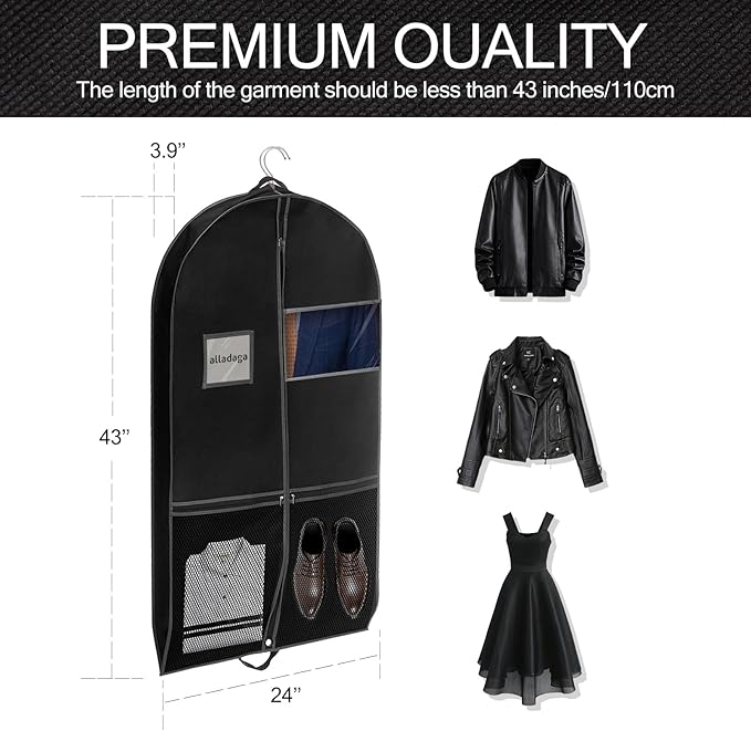 3 Pack 43" Garment Bag Suit Bag Garment Bags for Travel Duffle Bags for Hanging Clothes Storage Bag Carry on Garment Bag, Ideal for Wardrobes, Blazers, Dresses, Coats