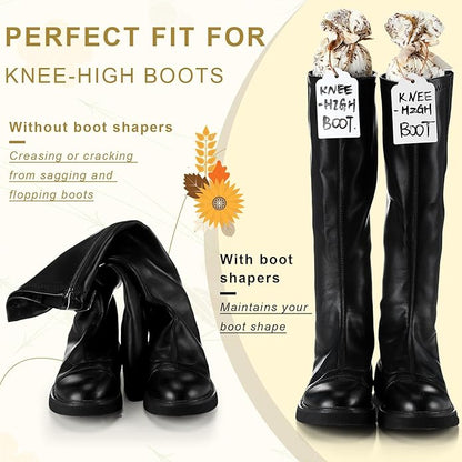 2 Pairs Boot Shaper Stands with 8 Labels Cotton Tall Boot Inserts for Closet Organization