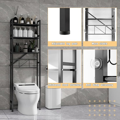 DOFIMATE Over The Toilet Storage Cabinet, Metal 3 Tier Bathroom Organizer Shelf, Stable Freestanding Above Toilet Stand, Black
