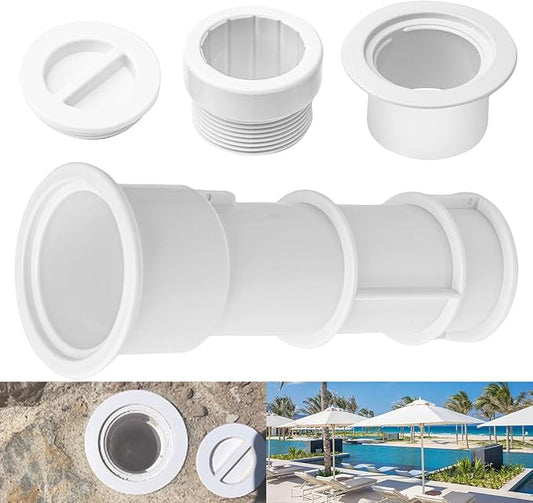 US105 Umbrella Stand with Sleeve and Center Cap, 7 1/2" Stand with Sleeve, for Umbrellas, Volleyball Poles and Tiki Torches, 1 1/2" - 1 3/4" Hole Can be Installed on Floor, Step or Deck - White