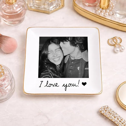 Famitrendz Personalized Couple Portrait Ring Dish, Custom Couples Photo Jewelry Dish, Custom Ring Holder Gifts, Picture Trinket, Engagement Valentines Wedding Gifts, Gift for Her, Women 2