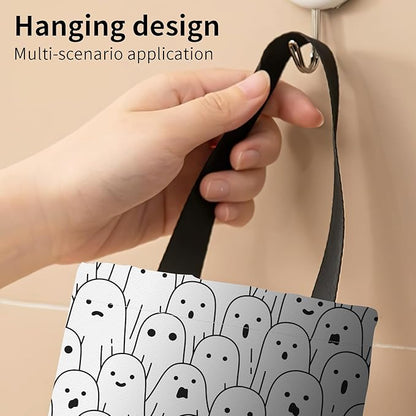 Plastic Bag Holder, Wall Mount Grocery Bag Organizer, Funny Hanging Trash Bag Storage Dispenser for Home Kitchen Cute White Ghost