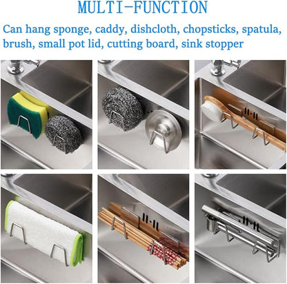 LEFTSTARER 4 Pack Sink Sponge Holder for Kitchen Sink Caddy Premium SUS304 Stainless Steel Rustproof Waterproof Quick Drying Small Strong Adhesive Sponge Holder (4)