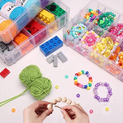 SGHUO 3-Tier Stackable Storage Container Box with Dividers-30 Compartments, Bead Organizers for Art Craft Storage, Washi Tape, Kids Toys, Jewelry, Beauty & Sewing Supplies