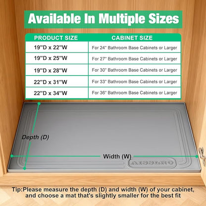 Aisslro Under Sink Mat 34" X 22", Waterproof Silicone Under Sink Mats for Kitchen, Anti-Leak Shelf Liner & Cabinet Protector with Raised Edge, [BPA Free] Bathroom Tray Home Organizer, Gray