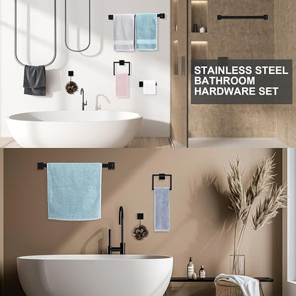 Gisafai 35 Pcs Black Bathroom Hardware Accessories Set 23.6 Inch Bath Towel Bar Kit Stainless Steel Bathroom Hardware Set Towel Racks Ring Robe Hooks Paper Holder for Wall Mounted