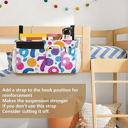 CuwrYet Bedside Caddy Hanging Bunk Bed Caddy Bed Organizer Hanging Pocket with 2 Hooks Bedside Storage Organizer Pocket Bag Holder Six Seven Flowers Colorful Polka Dots